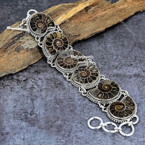 Bracciale Fossile Ammonite, Bracciale Ammonite Placcato Argento, Bracciale Ammonite Conchiglia Marina, Bracciale Boho Per Donna, Gioielli Da Sposa Per Lei