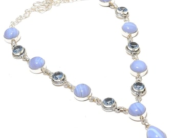 Handmade Blue Lace Agate & Topaz Silver Plated Necklace