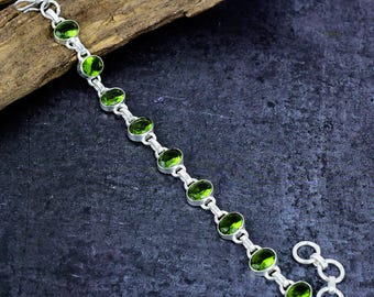 Peridot Bracelet: Silver Plated Minimalist Adjustable Jewelry