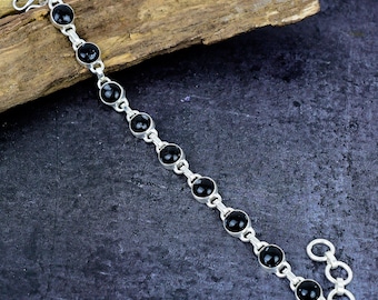 Snowflake Obsidian Bracelet: Silver Plated Link Bracelet, Wedding Gift For Her