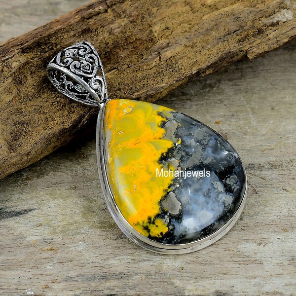 Bumble Bee Jaspis Anhänger - Hummel Jaspis Versilberter Anhänger - Statement Schmuck - Handgemachte Halskette - Verlobungsgeschenk Schmuck