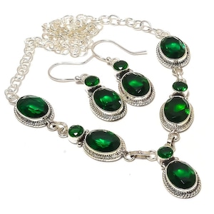 Chrome Diopside Necklace & Earrings Jewelry Silver Plated Necklace, Green Stone Jewelry, Diopside Necklace, Wedding Gift Jewelry For Her