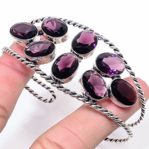 Amethyst Cuff Bangle, Amethyst Silver Cuff Bracelet, Adjustable Twisted Wire Bangle , Purple Stone Jewelry, Engagement Gift For Women