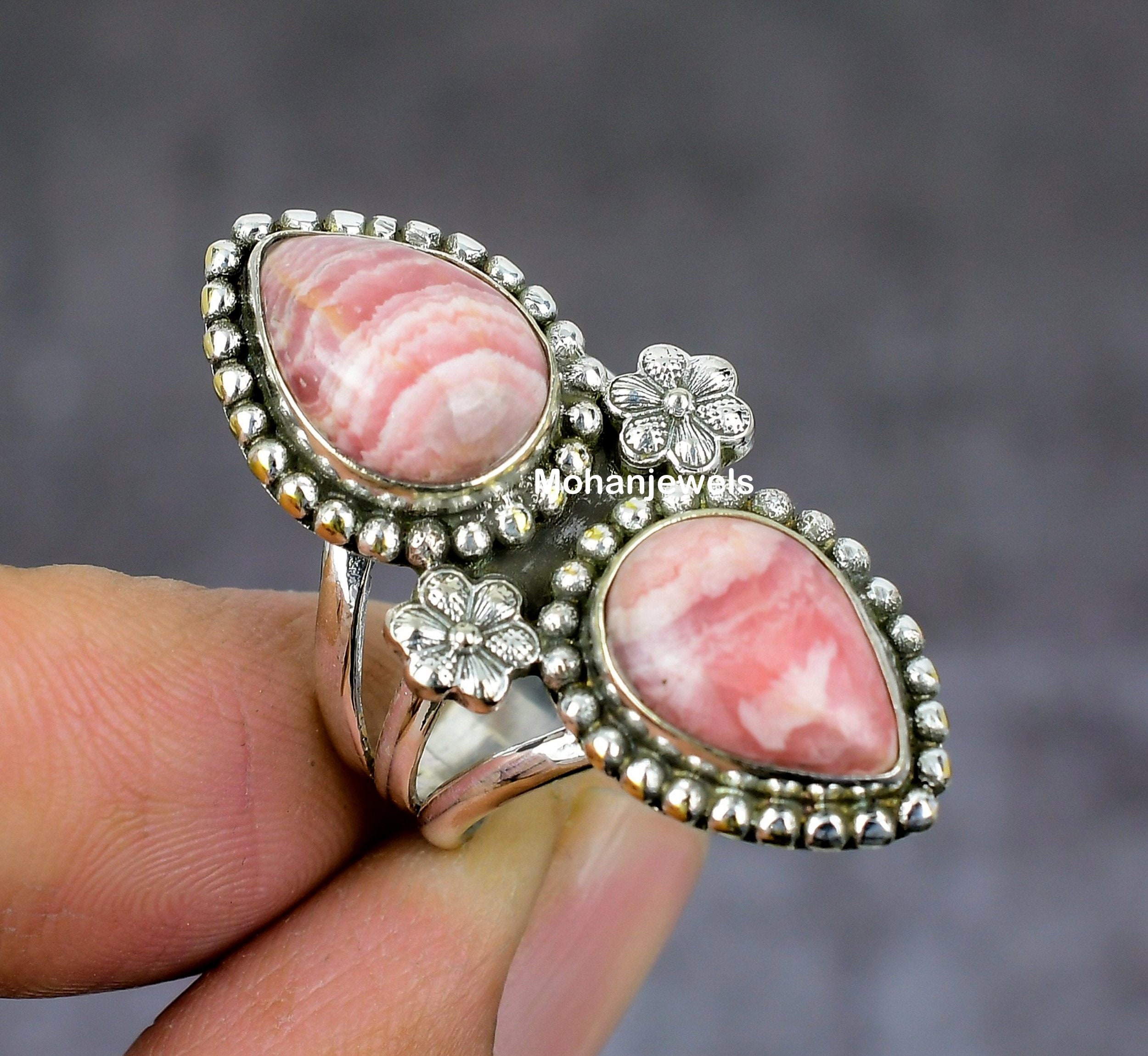 Rhodochrosite Stone Ring - Etsy Rhodochrosite Stone Ring - Etsy