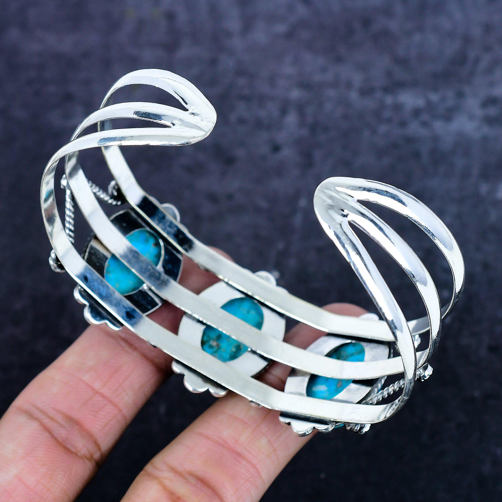 キングマン ターコイズ シルバー カフブレスレット：ハンドメイド