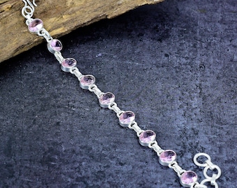 Pink Kunzite Bracelet: Silver Plated Adjustable Boho Jewelry