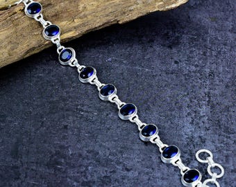 Blue Sapphire Silver Plated Adjustable Bracelet Jewelry