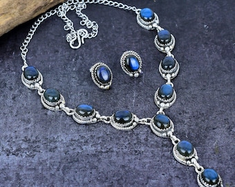 Labradorite Silver Necklace and Earring Jewelry Set : Handmade Gift for Women