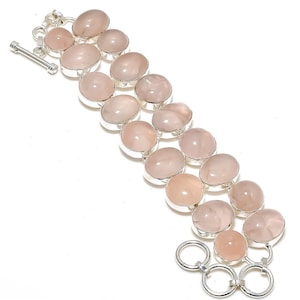 Charming Rose Quartz Gemstone Silver Plated Bracelet, Pink Stone Bracelet, Women Dainty Jewelry, Anniversary gift For Her