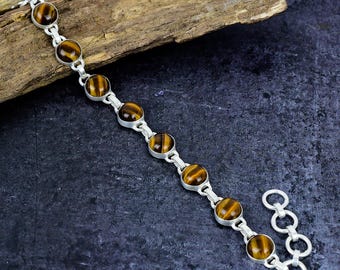 Tigers Eye Bracelet: Silver Plated Statement Jewelry Gift for Her