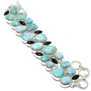 Natural Larimar Gemstone Bracelet, Blue Larimar Silver Plated Bracelet, Healing Crystal Jewelry, Birthday gift for Mother