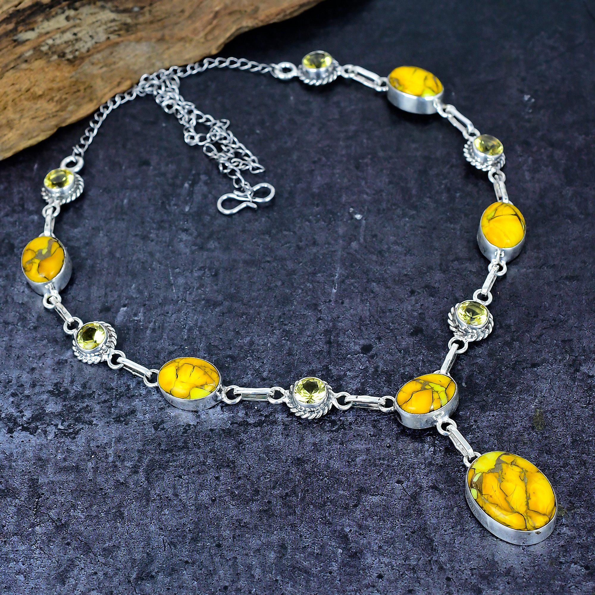 Honey Dahlia Turquoise Cluster Lariat Necklace Yellow Rose Copper