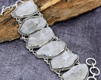 Natural Raw Crystal Gemstone Bracelet - Rough Stone Silver Plated Bracelet - Unique Bracelet- Unusual Shape Vintage Bracelet - Gift for Her