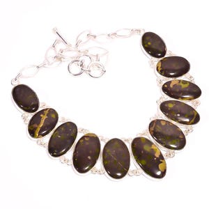 Ocean Jasper Gemstone Necklace, Silver Plated Adjustable Choker Necklace, Holiday Gift, Women Dainty Necklace, Gift for Girlfriend