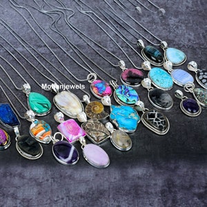 Natural Multi Gemstone Pendant, Assorted Multi Stone Silver Overlay Pendants, Different Natural Stone Pendant,Handmade Wholesale Pendant Lot