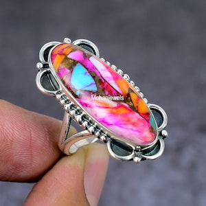 Auster Türkis Ring, natürliche Kingman Dahlie Türkis Türkis Ring, mehrfarbige Spiny Oyster Oyster Türkis Ring, handgemachte Ring Geschenk
