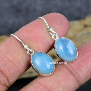 Aquamarine Earrings, Natural Aquamarine Gemstone Silver Plated Jewelry, 925 Silver Earrings, Birthstone Earring, Earring for Girlfriend