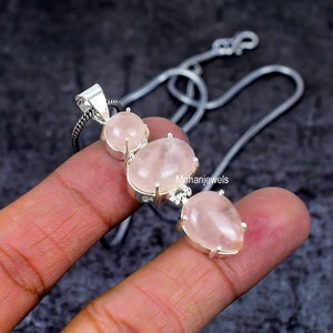 Rose Quartz Pendant Pink Rose Quartz Silver Plated Pendant Fashion Jewelry For Gift Anxiety Relief Balancing Protection Healing Pendant