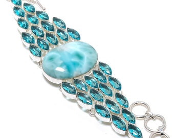 Larimar Bracelet, Caribbean Larimar Blue Topaz Gemstone Silver Plated Bracelet, Larimar Jewelry, Hippie Bracelet, Women gift