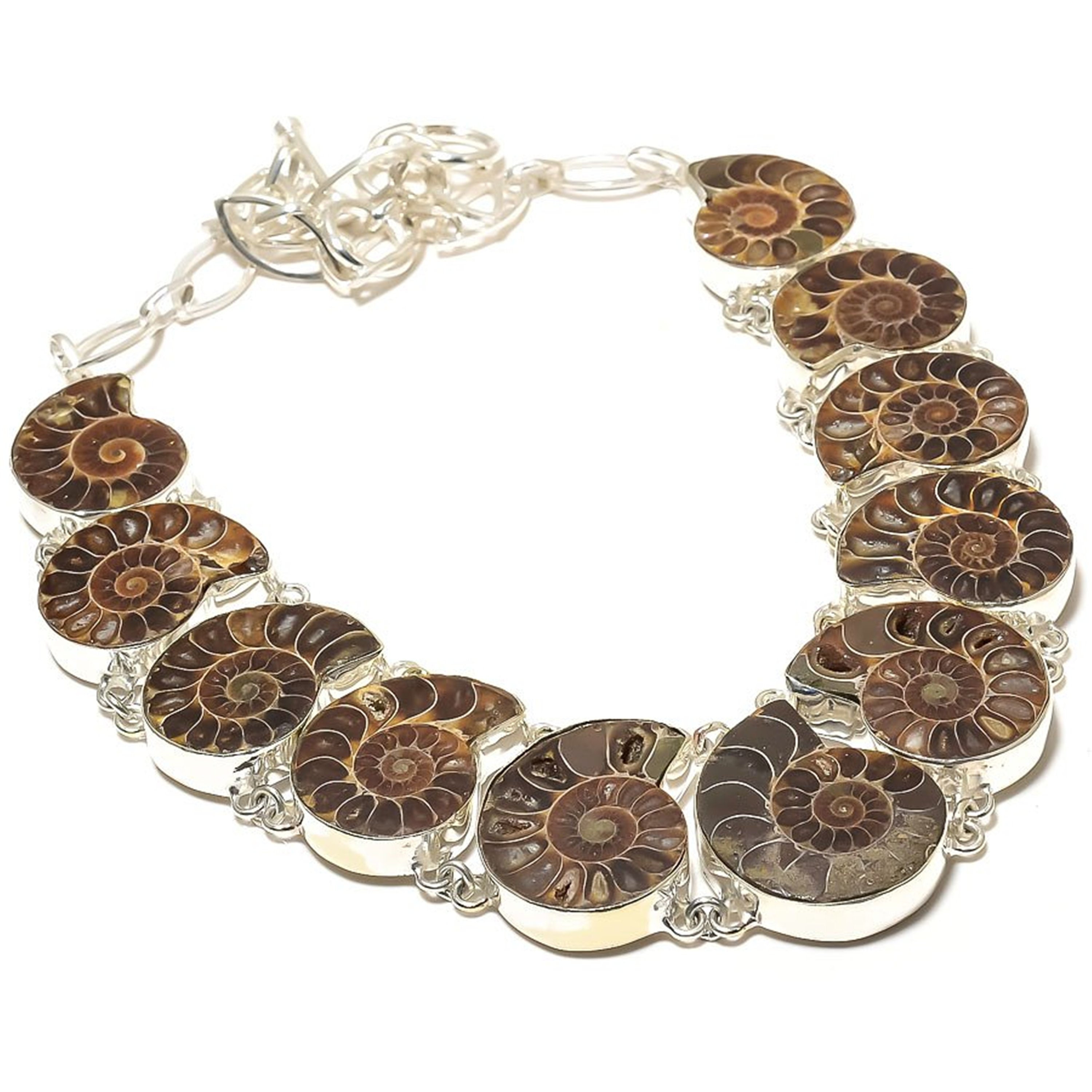 Ciondolo Fossile Ammonite Naturale In Argento - Collana Con Pietra 35-42 Mm Unisex
