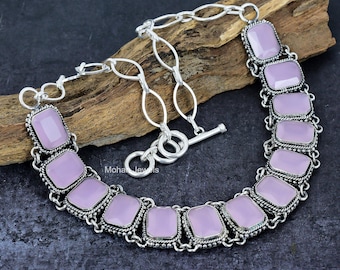 Collana bavaglino in quarzo rosa sfaccettato: gioielli in pietra rosa placcati in argento