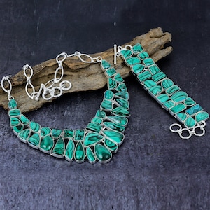 Natural Malachite Gemstone Necklace With Bracelet Jewelry, Green Stone Jewelry, Wedding Gift , Healing Gemstone Jewelry