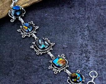 Dichroic Glass Silver Plated Statement Bracelet Jewelry Gift For Her
