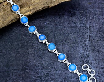 Blue Druzy Bracelet: Silver Plated Adjustable Boho Jewelry, Round Gemstone