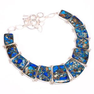 Blue Sea Sediment Jasper Gemstone Silver Plated Adjustable Statement Necklace Jewelry, Engagement Gift for Her, Holiday Gift