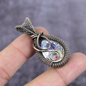 Regenbogen Mystic Topas Anhänger: Handgemachter Kupferdraht Gewickelt Edelstein Schmuck
