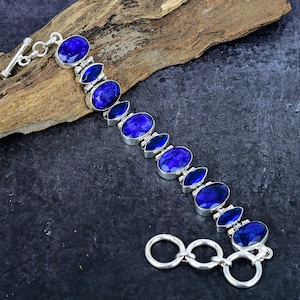 Sapphire Bracelet, Faceted Blue Sapphire Silver Plated Bracelet Jewelry, Handmade Artisan Jewelry, Birthday Gift for Her/Love