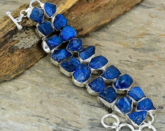 Rough Bracelet, Kyanite Rough Gemstone Bracelet Silver Plated Statement Bracelet Jewelry Blue Stone Handmade Bracelet Gift For Her Jewelry