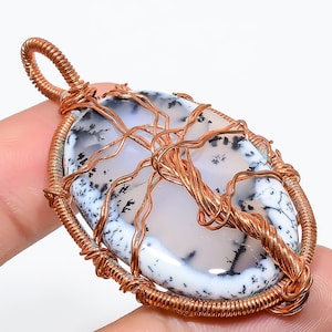 Copper Tree of Life Dendrite Opal Pendant - Handmade Healing Crystal Jewelry