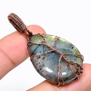 Labradorite Pendant, Copper Wire Wrapped Labradorite Gemstone Pendant, Healing Crystal, Wrapping Stone Necklace, Anniversary Gift For Her