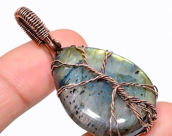 Labradorite Pendant, Copper Wire Wrapped Labradorite Gemstone Pendant, Healing Crystal, Wrapping Stone Necklace, Anniversary Gift For Her