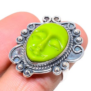 Carved Face Ring, Handmade Carved Moon Face Silver Plated Ring, Statement Ring, Bohemia Ring, Designer Ring, Anniversary Gift For Women