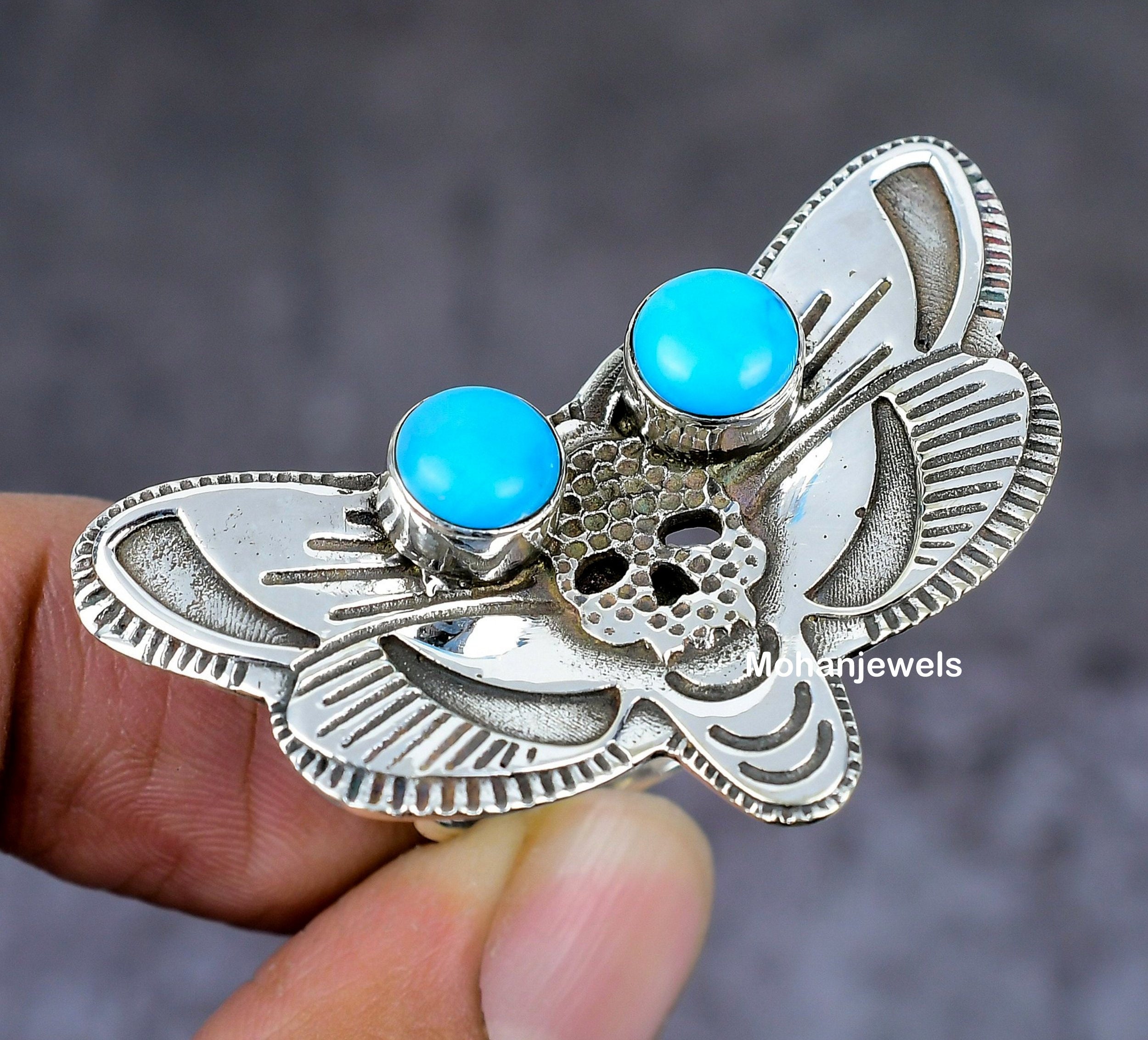 Kingman Turquoise Silver Dragonfly Ring: Handmade Gemstone Jewelry