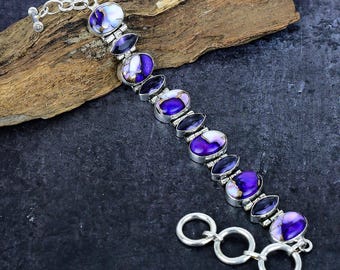 Handmade Silver Plated Purple Turquoise & Amethyst Bracelet