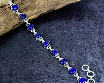 Natural Lapis Lazuli Bracelet: Handmade Silver Plated Artisan Jewelry