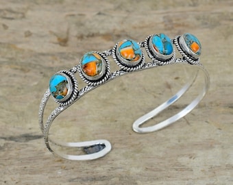 Handmade Spiny Oyster Turquoise Silver Plated Cuff Bracelet UK