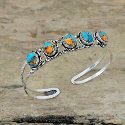 Handmade Spiny Oyster Turquoise Silver Plated Cuff Bracelet - Etsy