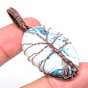 Tree of Life Dendrite Opal Pendant: Copper Wire Wrapped Necklace
