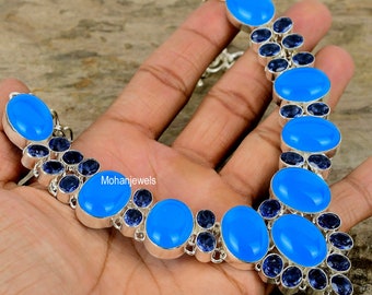 Blue Chalcedony & Tanzanite Silver Plated Statement Necklace