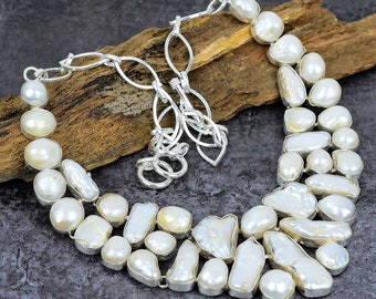 Biwa Pearl Necklace: Silver Plated Freshwater Pearl Jewelry