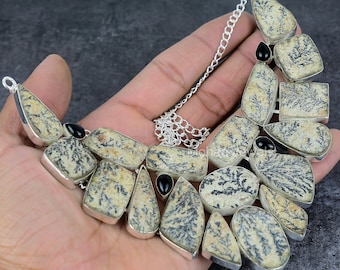 Psilomelane Dendrite Silver Plated Necklace Jewelry