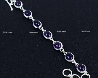 Amethyst Bracelet: Silver Plated Gemstone Jewelry, Birthstone Gift
