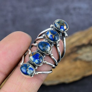 Lapis Lazuli Ring, Lapis Lazuli Ring, Handgemachter versilberter Ring, Ovaler Steinring, Heilkristall-Hochzeits-Schmucksachen Geschenk