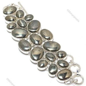 Bracciale in pirite, bracciale placcato in argento con pietra preziosa in pirite, gioielli in oro Apache, gioielli con pietre preziose curative, braccialetto in ematite, regalo per lui