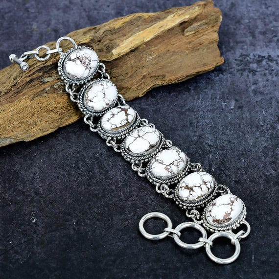 Wild Horse Jasper Silver Bracelet, Oval Gemstone Jewelry - Etsy