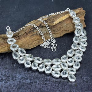 White Topaz Necklace, Silver Plated Handmade Jewelry, White Topaz Gemstone Necklace, Perfect for Special Event, Gift for Girlfriend